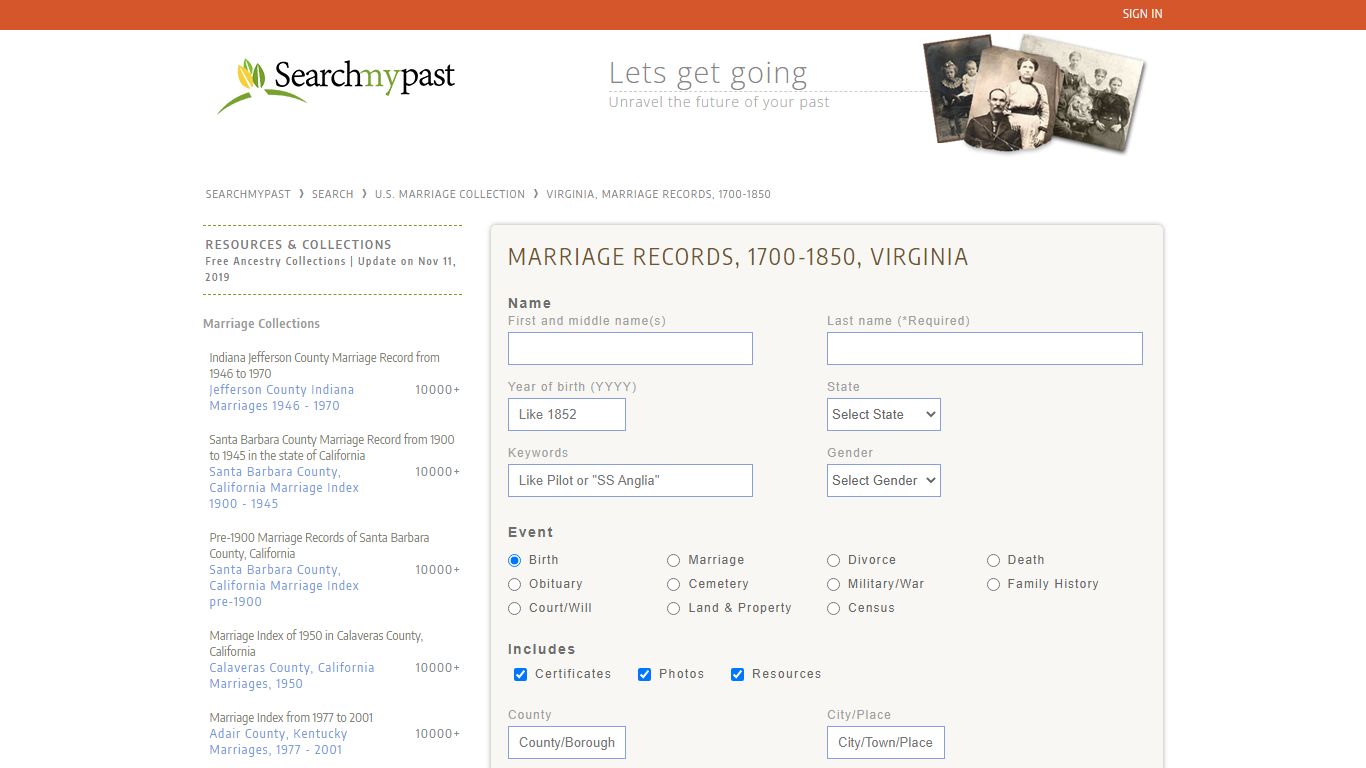 MARRIAGE RECORDS, 1700-1850, VIRGINIA - searchmypast